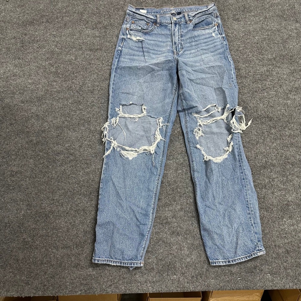 American Eagle Jeans Womens Size 10 Blue Strigid Distressed Ripped Straight Leg